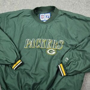 Vintage Logo 7 Green Bay Packers Windbreaker Mens 2XL Green NFL Pullover V-Neck